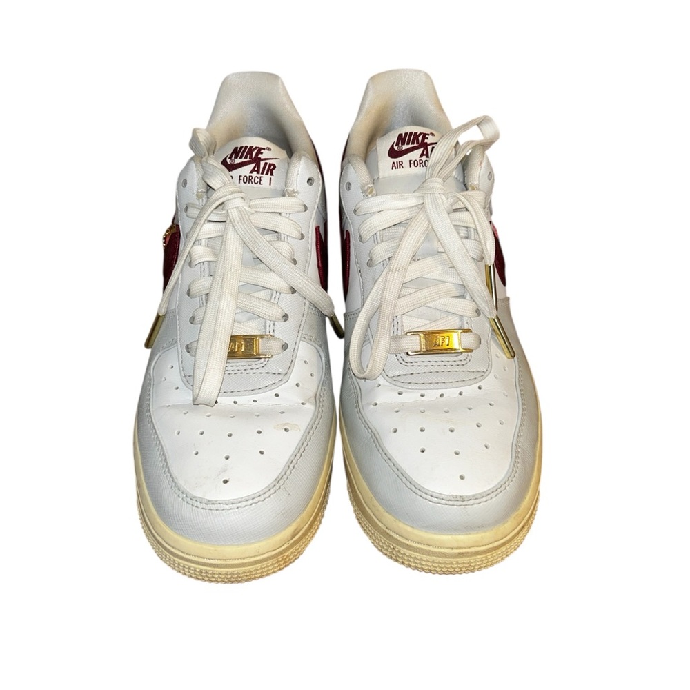 Nike Air Force 1 White and Burgundy Sneakers
